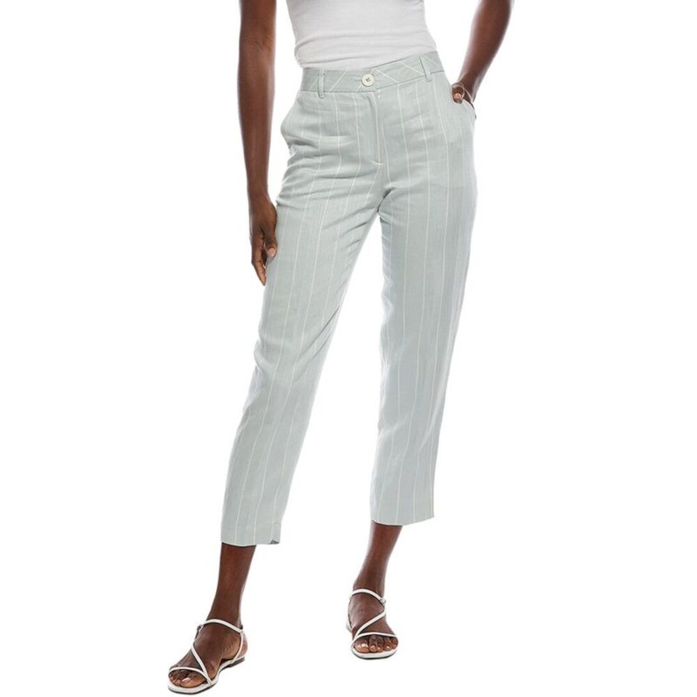 Marc Cain Womens  Striped Linen-Blend Pant, Blue
